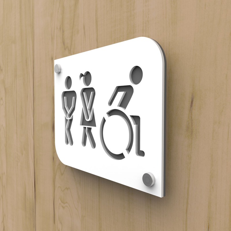 Plaque toilette trio design homme femme handicapé PMR Pictogramme