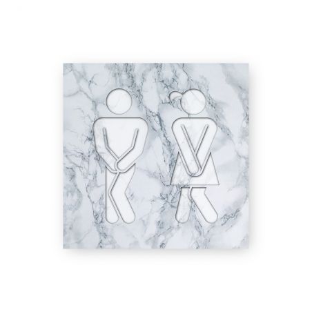 Panneau pictogramme de signalisation · Toilettes Mixtes Humoristique| Texture Marbre Blanc