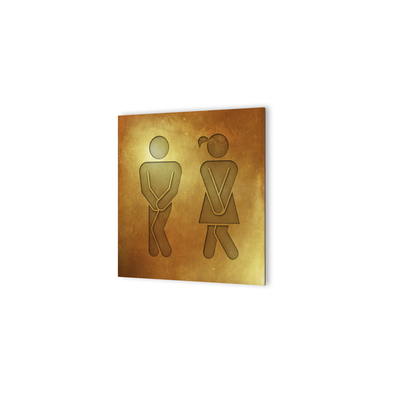 Panneau pictogramme de signalisation · Toilettes Mixtes Humoristique| Texture Gold