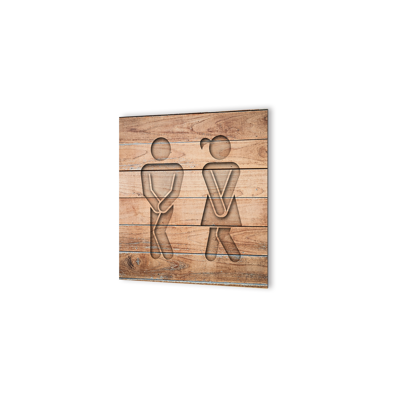 Panneau pictogramme de signalisation · Toilettes Mixtes Humoristique| Texture Bois