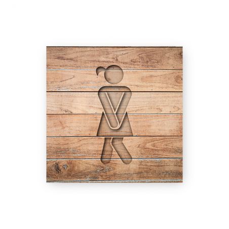 Panneau pictogramme de signalisation · Toilettes Femmes Humoristique| Texture Bois