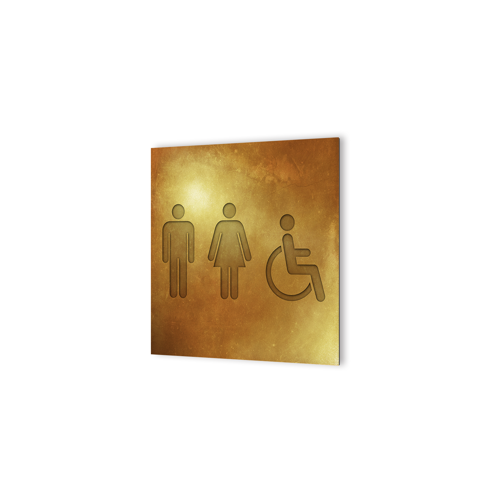 Panneau pictogramme de signalisation · Toilettes Trio H/F Handicapés | Texture Gold