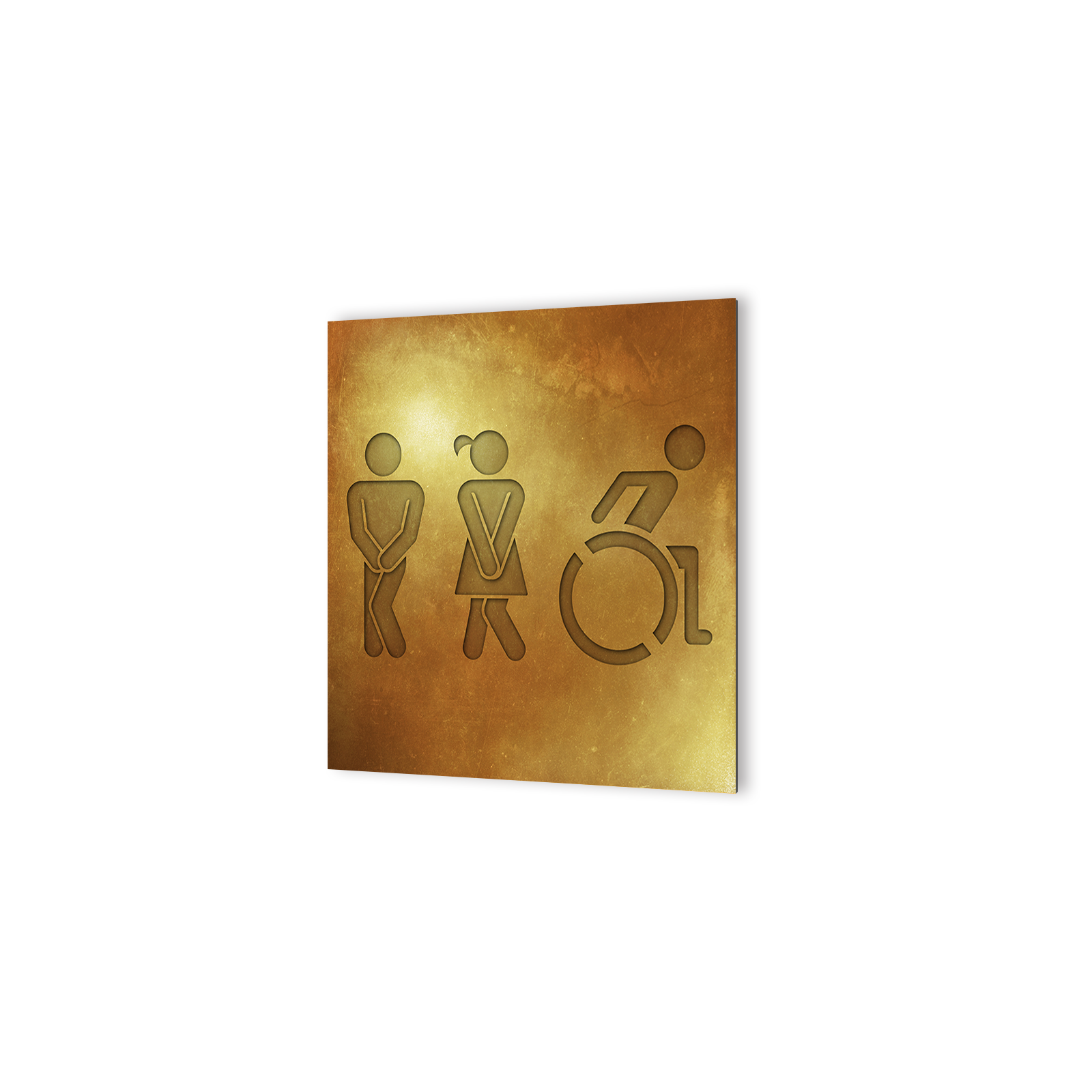 Panneau pictogramme de signalisation fun · Toilettes Trio H/F Handicapés | Texture Gold