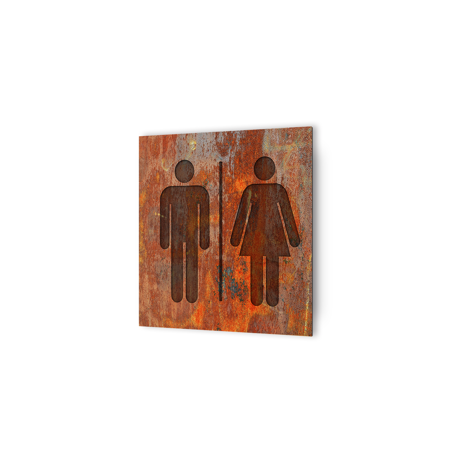 Panneau pictogramme de signalisation · Toilettes Mixtes | Texture Rouille