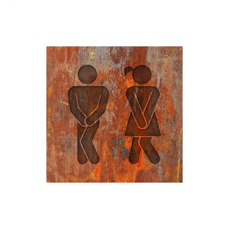 Panneau pictogramme de signalisation · Toilettes Mixtes Humoristique | Texture Rouille