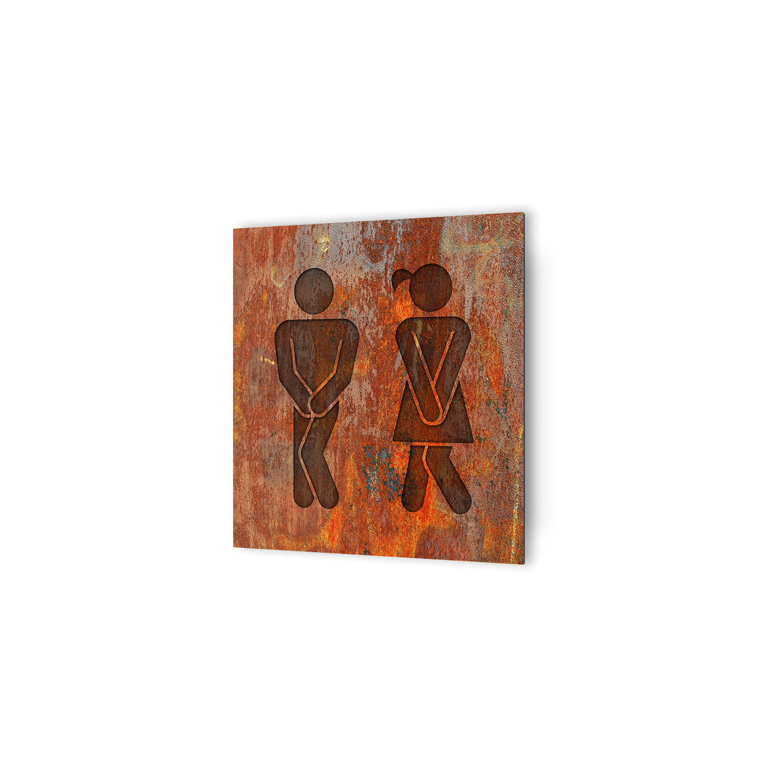 Panneau pictogramme de signalisation · Toilettes Mixtes Humoristique | Texture Rouille