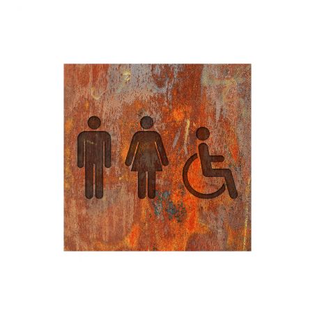 Panneau pictogramme de signalisation · Toilettes Trio H/F PMR | Texture Rouille