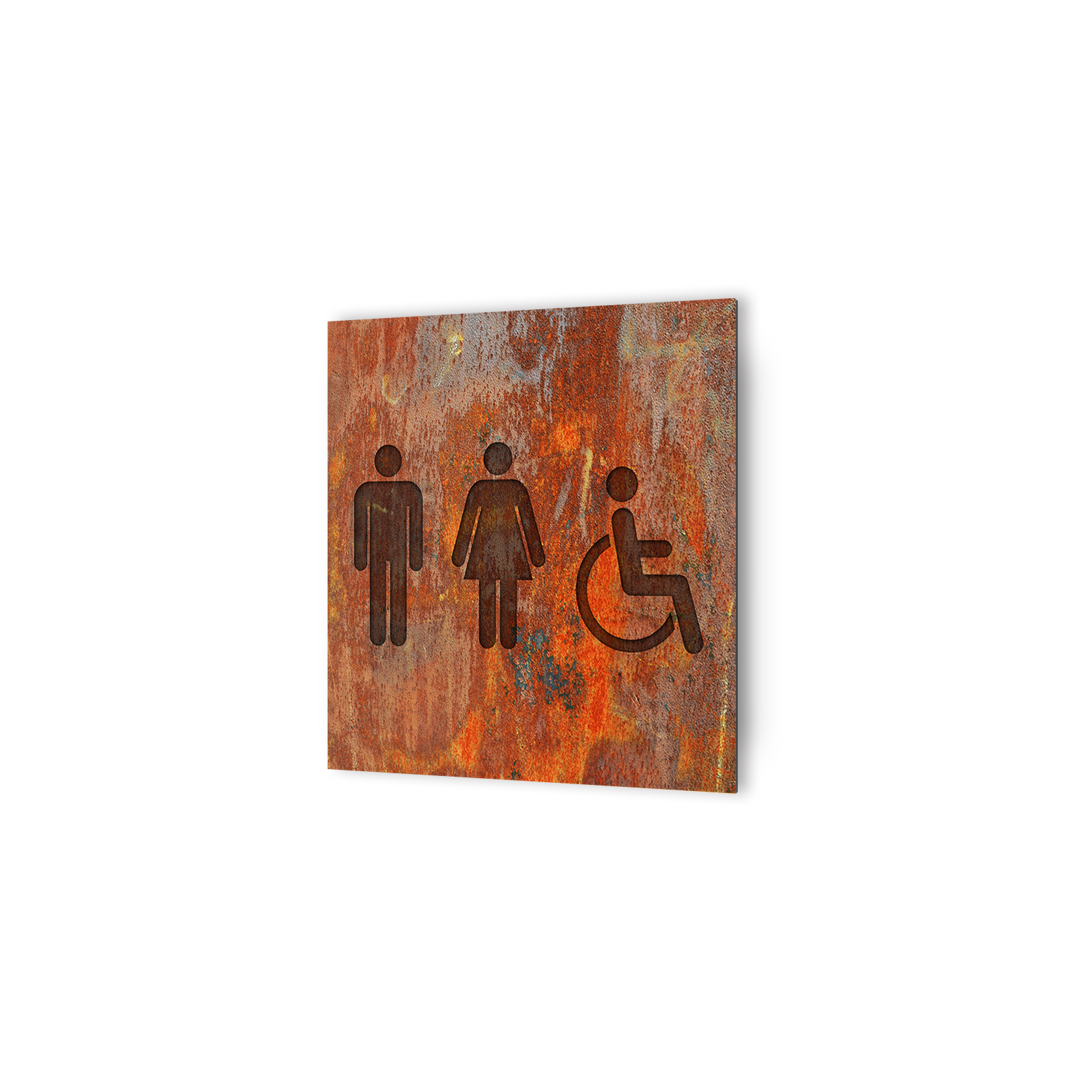 Panneau pictogramme de signalisation · Toilettes Trio H/F PMR | Texture Rouille