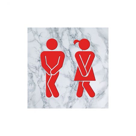 Panneau pictogramme de signalisation · Toilettes Mixtes Humoristique | Texture Marbre Rouge