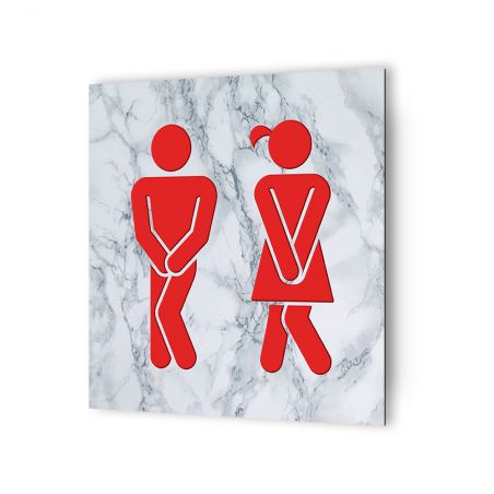 Panneau pictogramme de signalisation · Toilettes Mixtes Humoristique | Texture Marbre Rouge