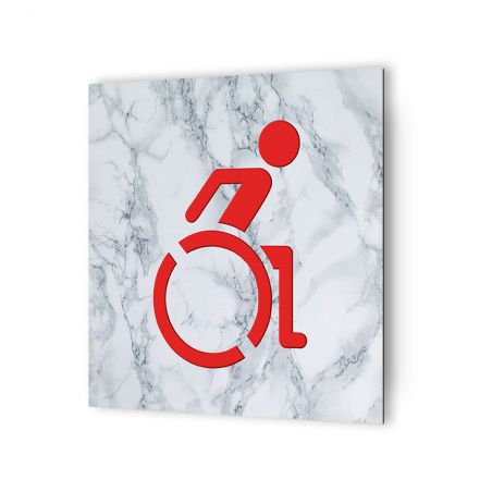 Panneau pictogramme de signalisation Humoristique · Toilettes PMR | Texture Marbre Rouge