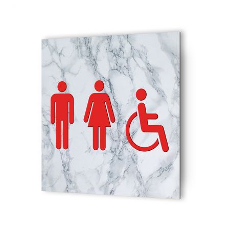 Panneau pictogramme de signalisation Humoristique · Toilettes PMR | Texture Marbre Rouge