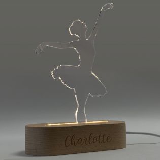 LED bedside lamp with wooden base customizable with first name | Ballerina Dancer Model