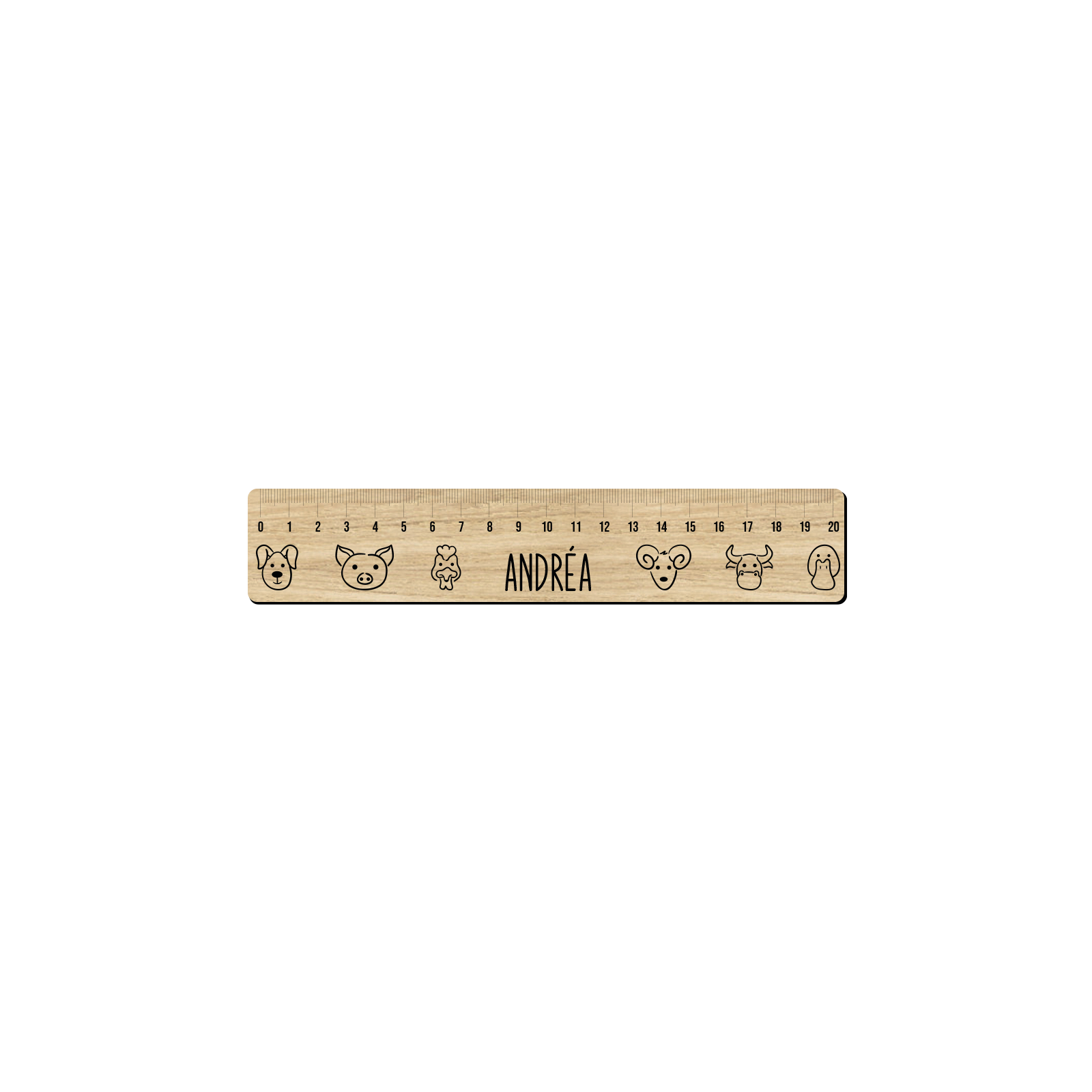 Personalized 20 cm graduated ruler for schoolchildren · First name | Animal heads