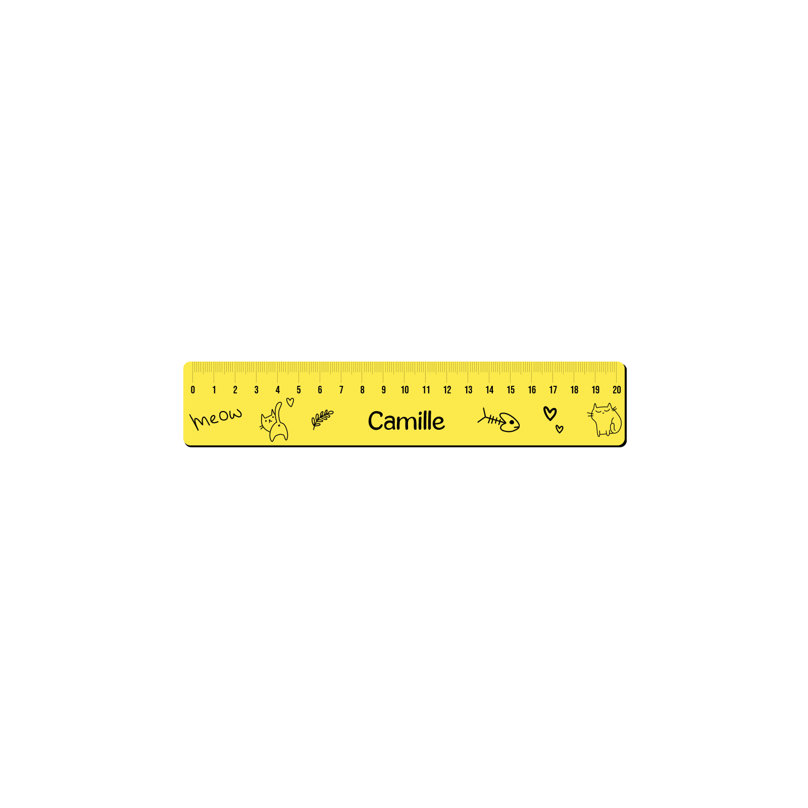 Personalized 20 cm graduated ruler for schoolchildren · First name | Cat