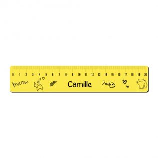 Personalized 20 cm graduated ruler for schoolchildren · First name | Cat