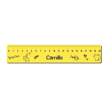 Personalized 20 cm graduated ruler for schoolchildren · First name | Cat