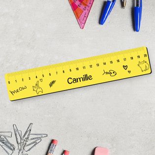 Personalized 20 cm graduated ruler for schoolchildren · First name | Cat