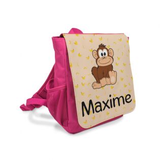 Personalized blue or pink children's backpack | Monkey