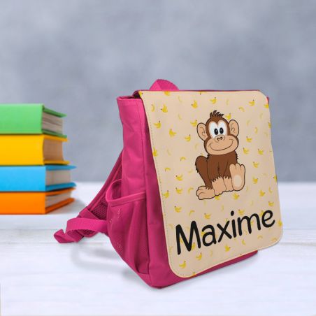 Personalized blue or pink children's backpack | Monkey