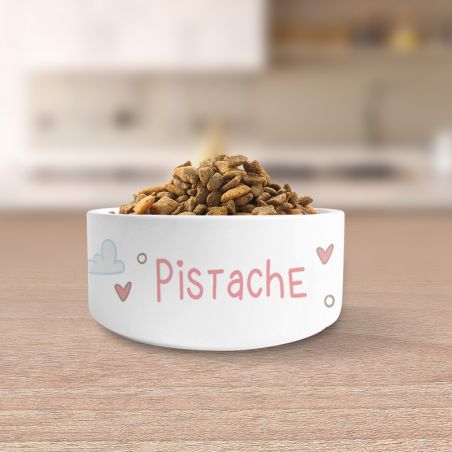 Personalized ceramic cat bowl | Cloud patterns