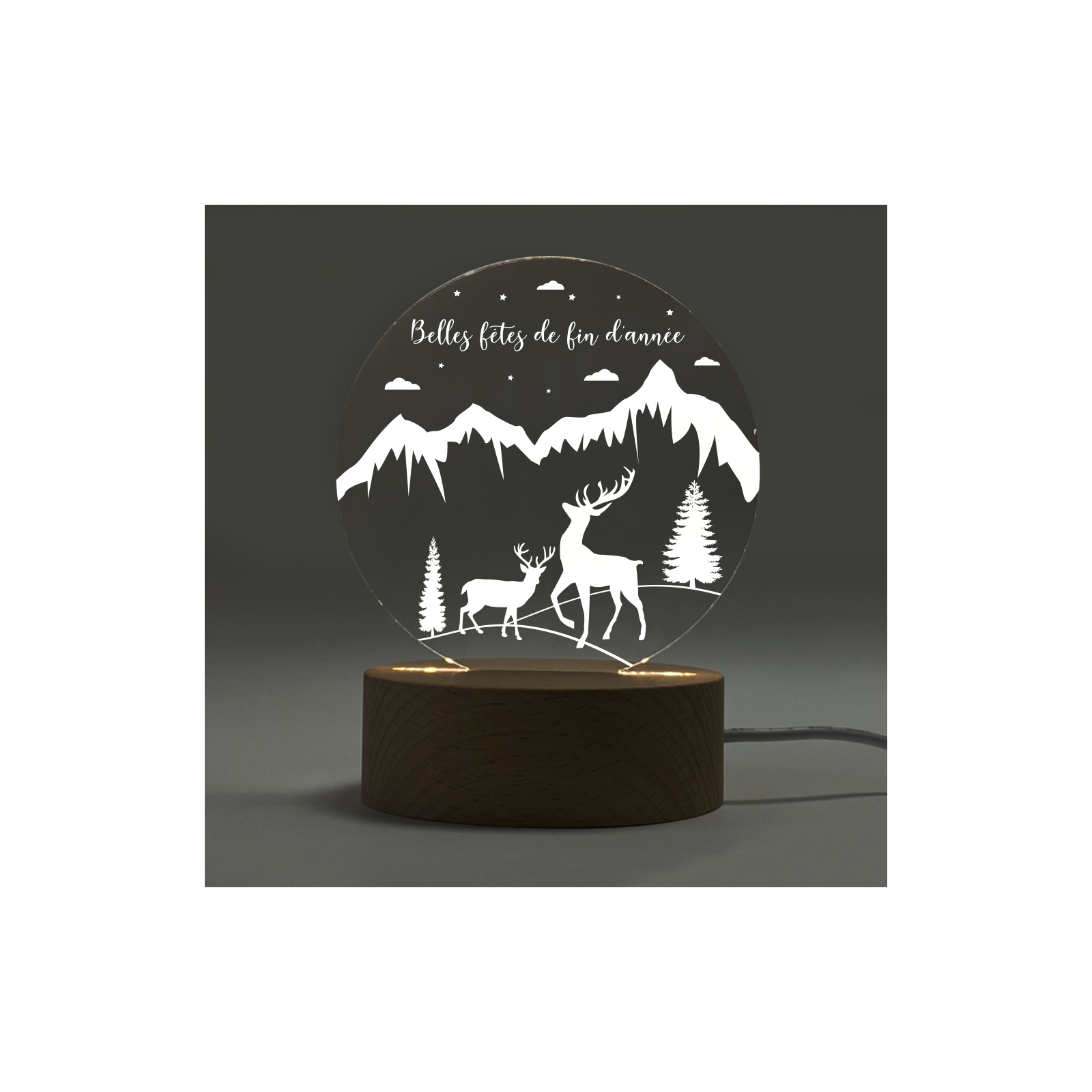 Bedside lamp with wooden base to engrave | Rennes - Merry Christmas