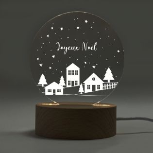 Bedside lamp with wooden base to engrave | Little house - Merry Christmas