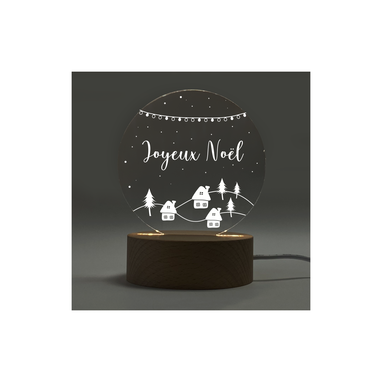 Bedside lamp with wooden base to engrave | Child - Merry Christmas