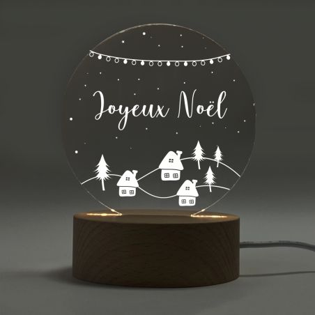 Bedside lamp with wooden base to engrave | Child - Merry Christmas