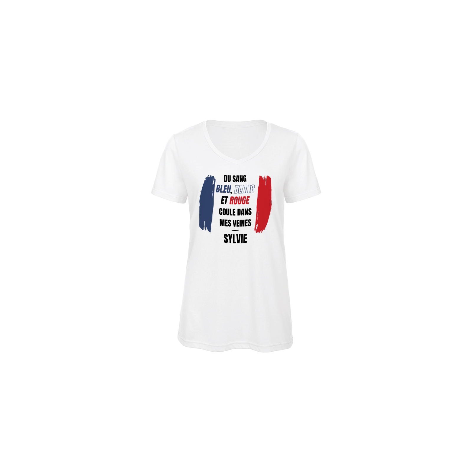 Customizable women's V-neck T-shirt | Blue white red blood runs through my veins