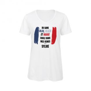 Customizable women's V-neck T-shirt | Blue white red blood runs through my veins