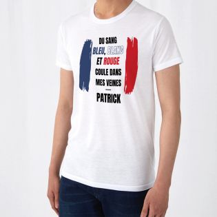 Tee-shirt blanc personnalisé | Du sang bleu blanc rouge coule dans mes veines