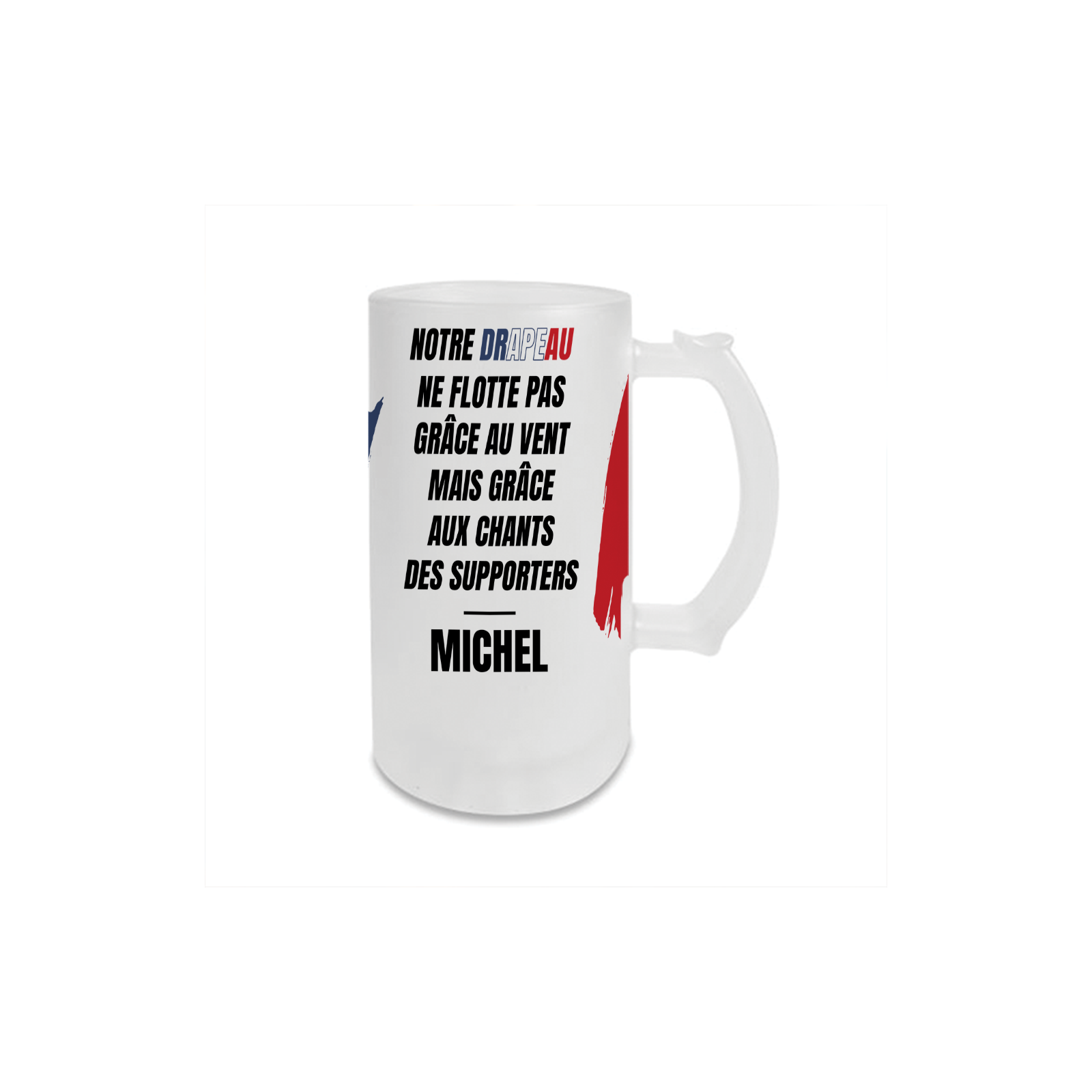 Personalized 50 cL frosted glass mug · Beer lover supporter accessory