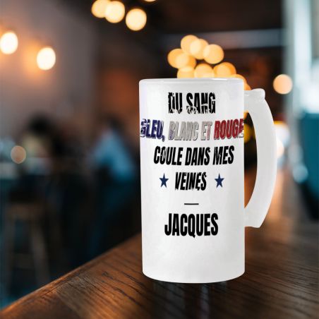 Personalized beer mug · Blue white red blood runs through my veins