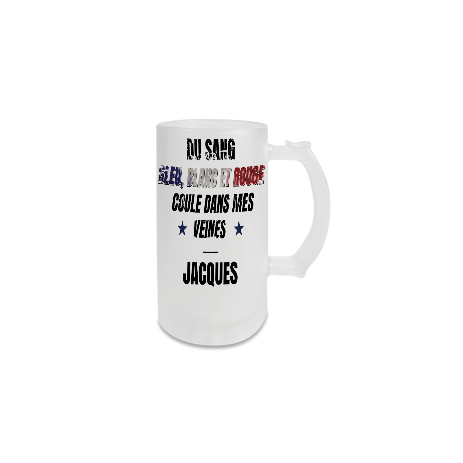 Personalized beer mug · Blue white red blood runs through my veins