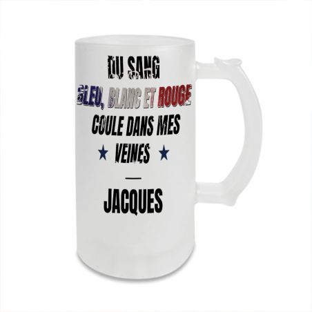 Personalized beer mug · Blue white red blood runs through my veins