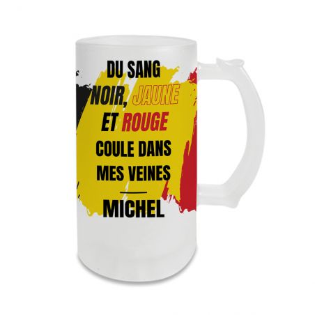 Personalized Beer Mug · Black, Yellow and Red Blood Runs Through My Veins | Belgium