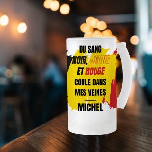 Personalized Beer Mug · Black, Yellow and Red Blood Runs Through My Veins | Belgium