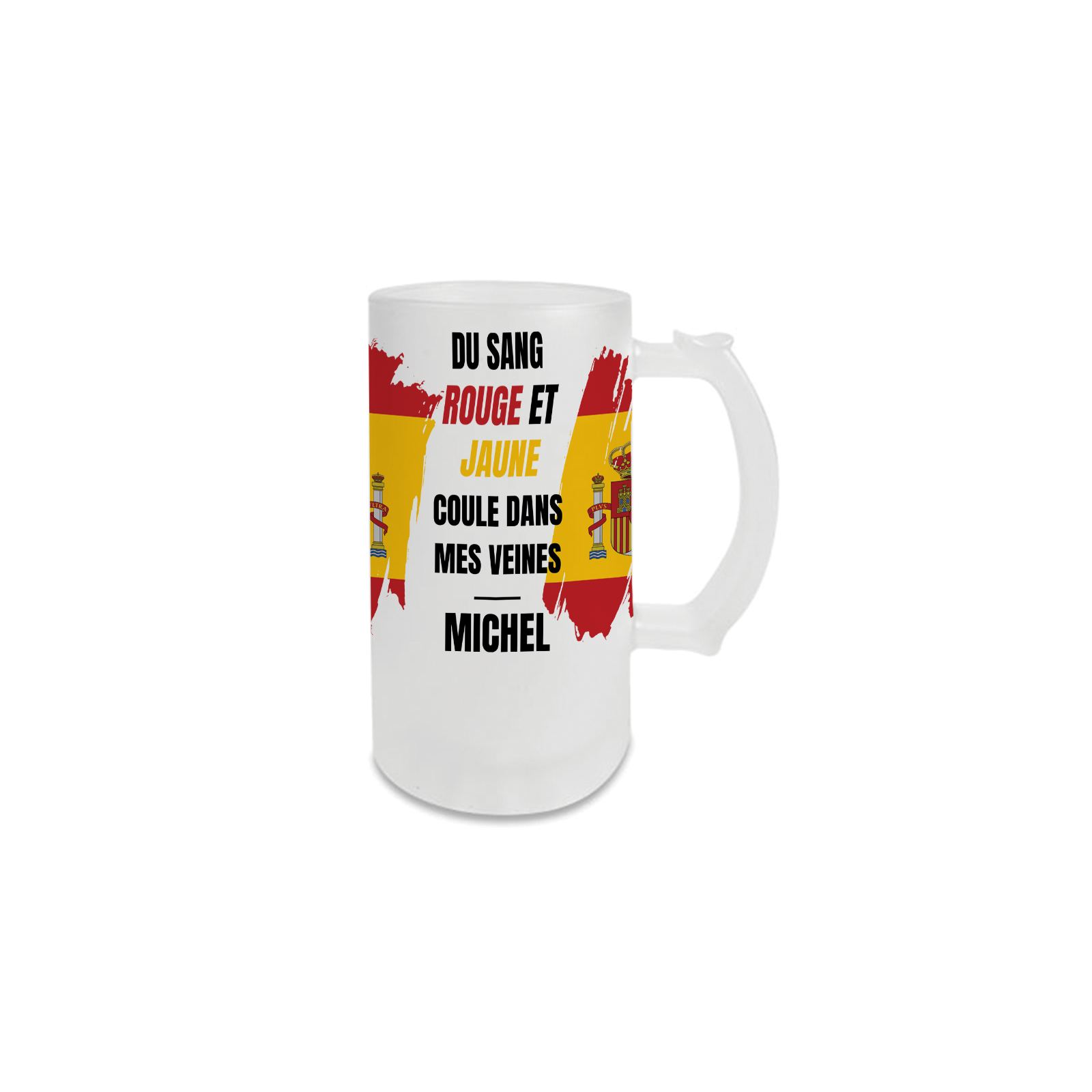 Personalized beer mug · Red and yellow blood runs through my veins | Spain