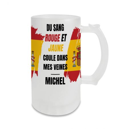 Personalized beer mug · Red and yellow blood runs through my veins | Spain