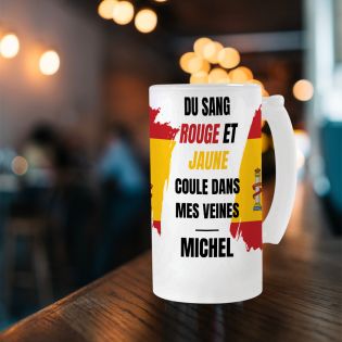 Personalized beer mug · Red and yellow blood runs through my veins | Spain