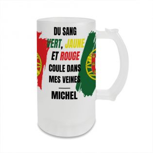 Personalized beer mug · Green, yellow and red blood runs through my veins | Portugal