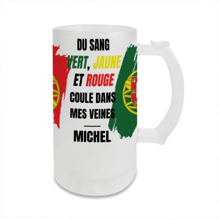 Personalized beer mug · Green, yellow and red blood runs through my veins | Portugal