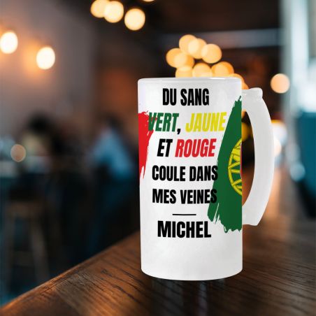 Personalized beer mug · Green, yellow and red blood runs through my veins | Portugal