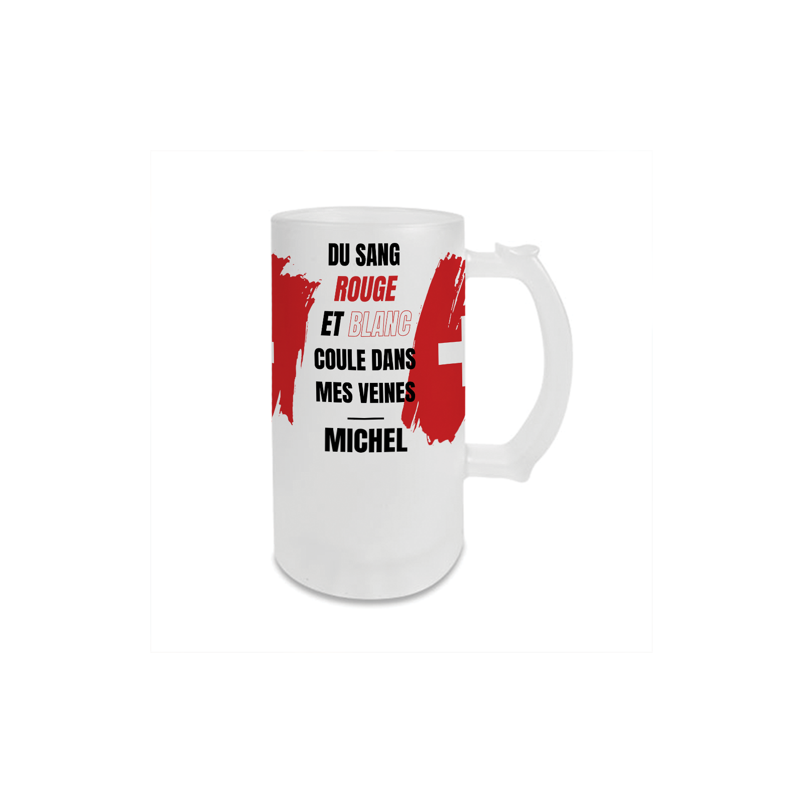 Personalized beer mug · Red and white blood runs through my veins | Swiss