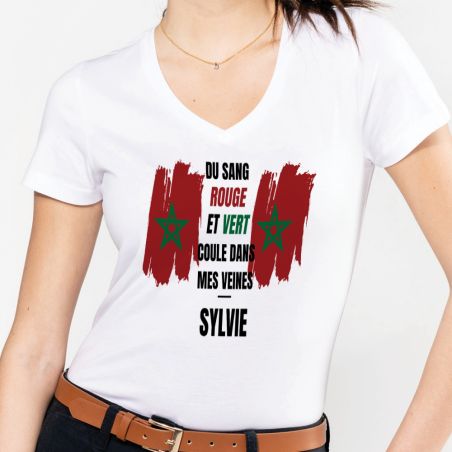 Customizable women's V-neck t-shirt | Support Team Morocco