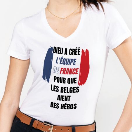 Customizable women's V-neck T-shirt | God created the French team