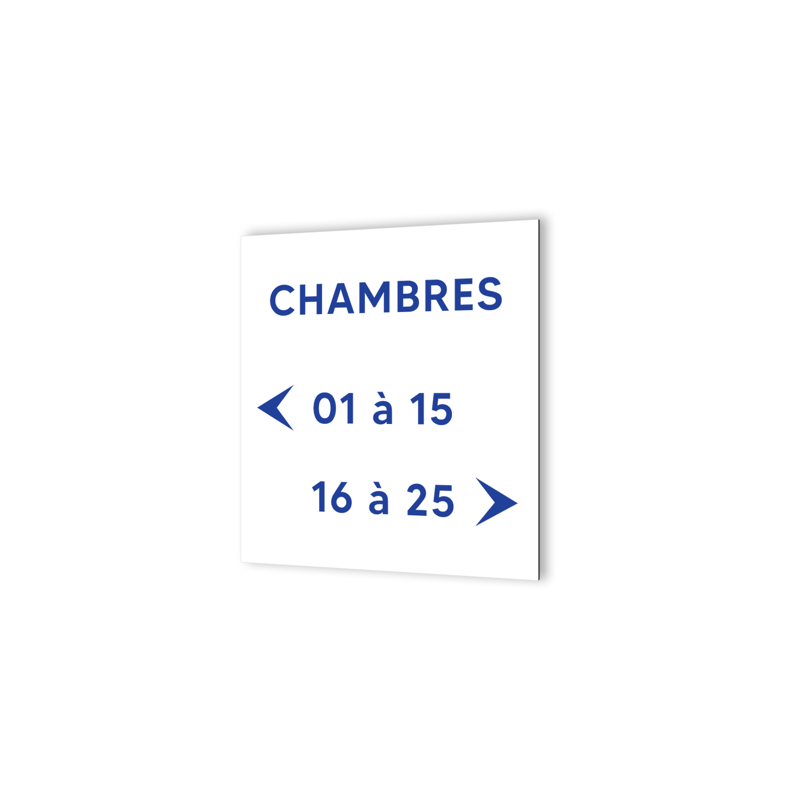 Panneau signalétique en dibond blanc Picto Bleu · indication chambres à personnaliser