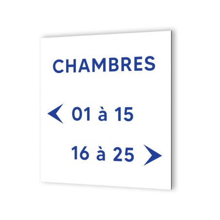 Panneau signalétique en dibond blanc Picto Bleu · indication chambres à personnaliser