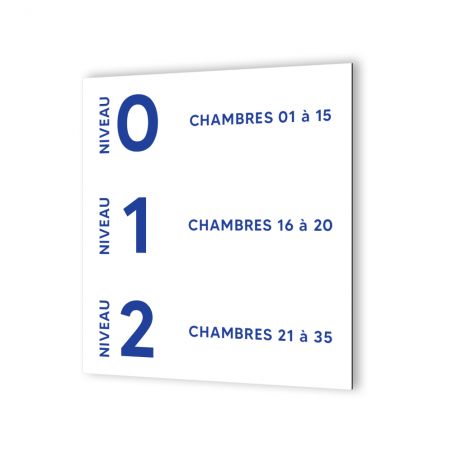 Panneau signalétique en dibond blanc Picto Bleu · Numéros de chambres pour Hôtels, Résidences à personnaliser